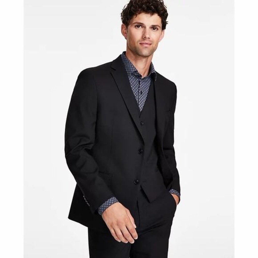 Alfani Slim Fit Suit Jacket Coat Size 36S 100% Wool Black Professional
